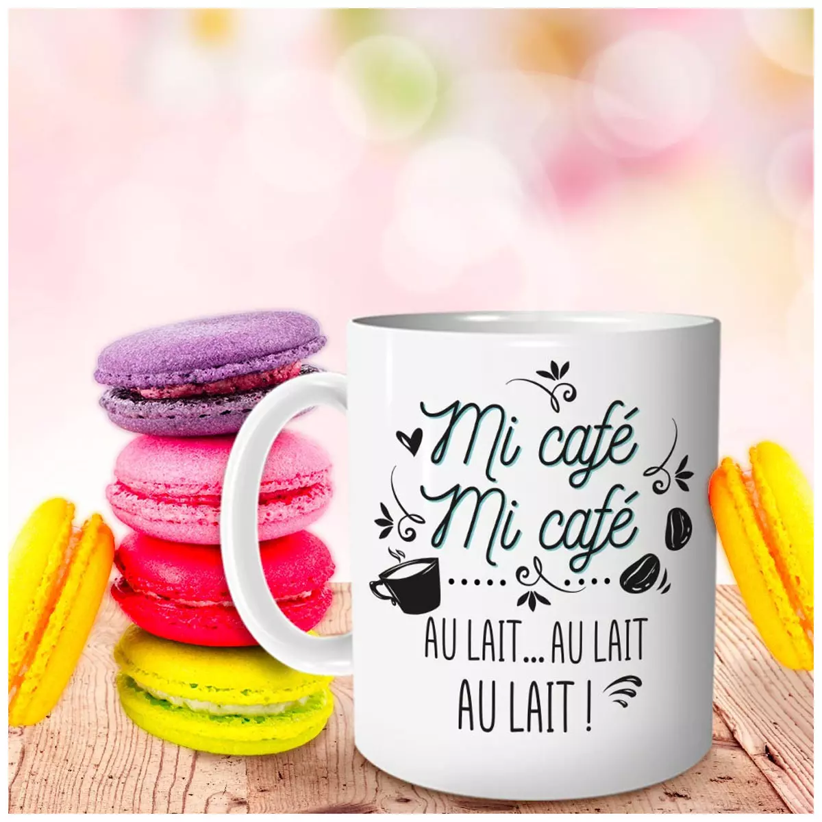 les trésors de lily Mug céramique 'Messages' (Mi café mi café au lait au lait au lait ) 95x80 mm [R4734]