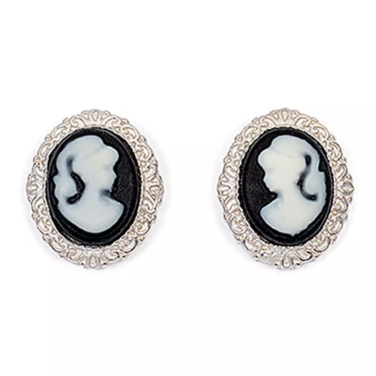 les trésors de lily Boucles argent 'Camee' noir argenté (rhodié) 15x12 mm [R4743]