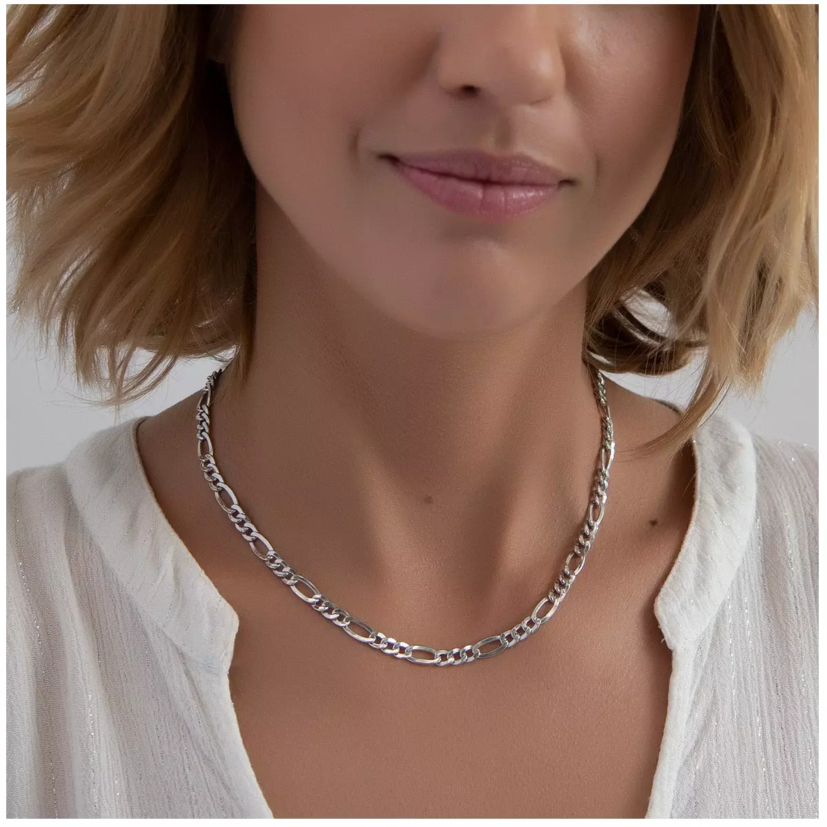 les trésors de lily Chaine Argent 'Figaro' argenté (rhodié) 42 cm 6 mm [R4752]