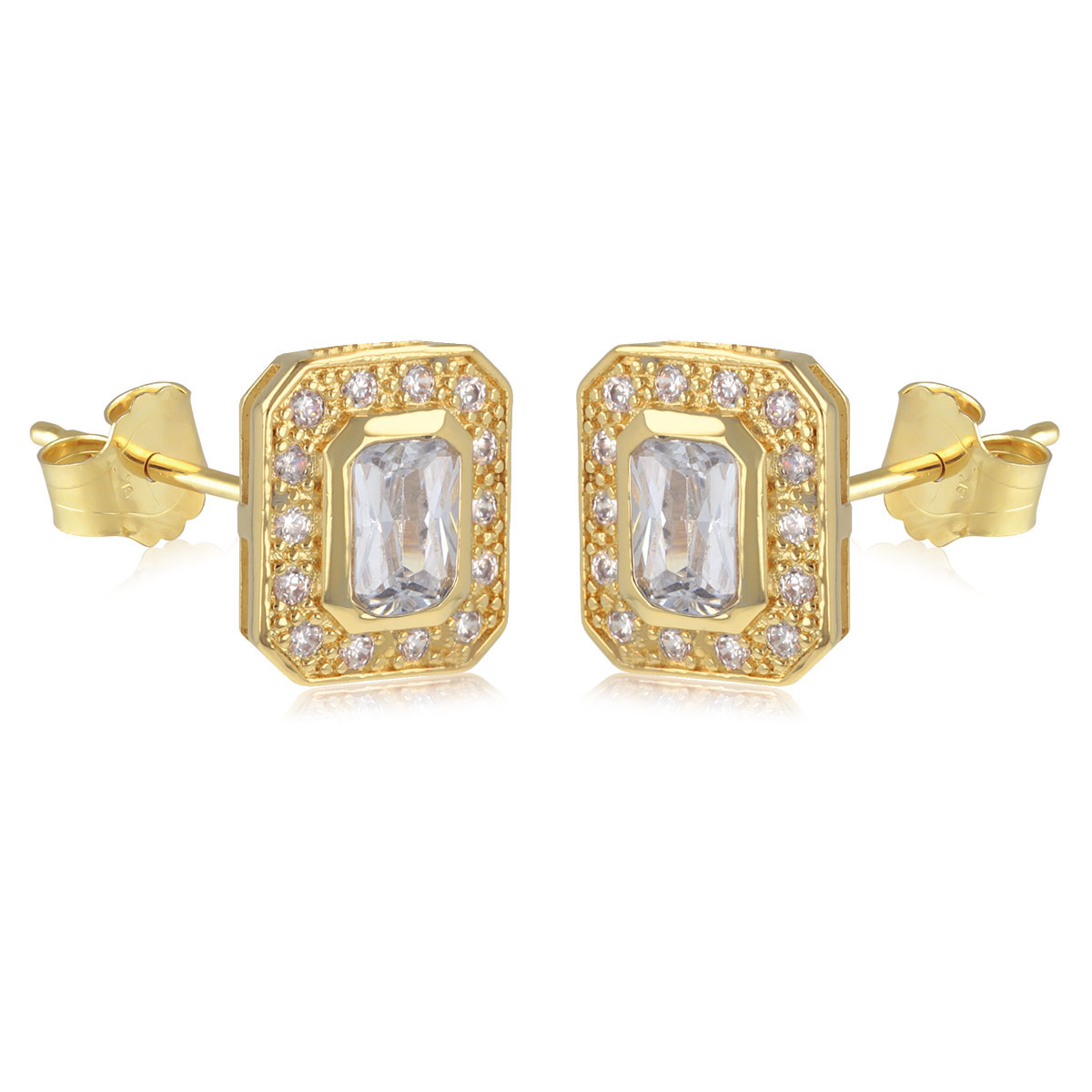 Boucles Plaqué Or \'Sissi\' blanc doré - 9x7 mm - [R4759]