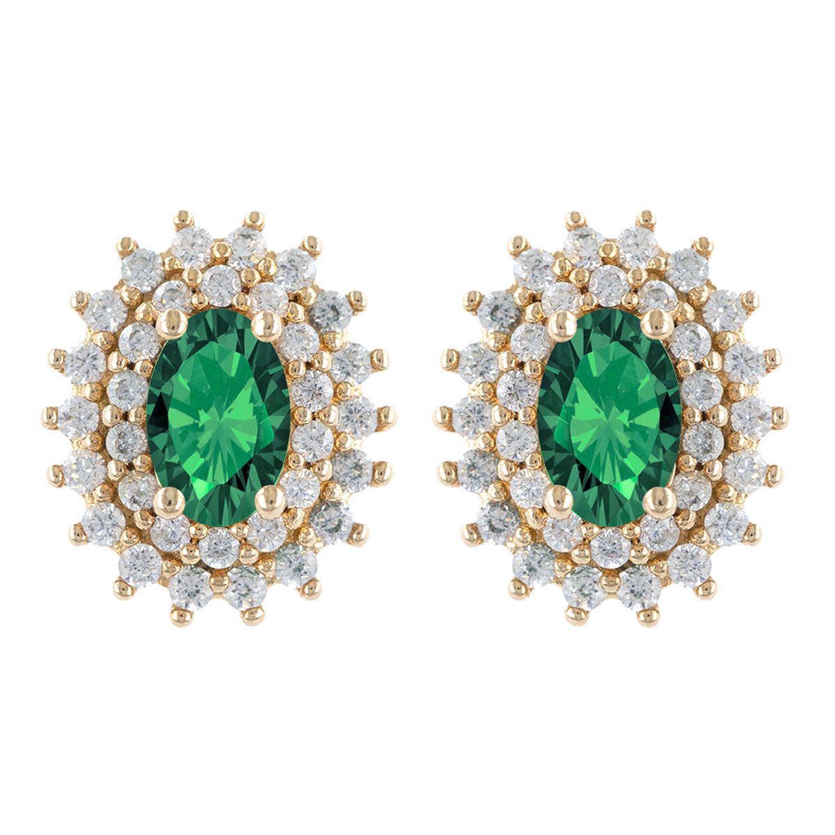 Boucles plaqué or \'Victorina\' vert blanc doré - 12x10 mm - [R4762]