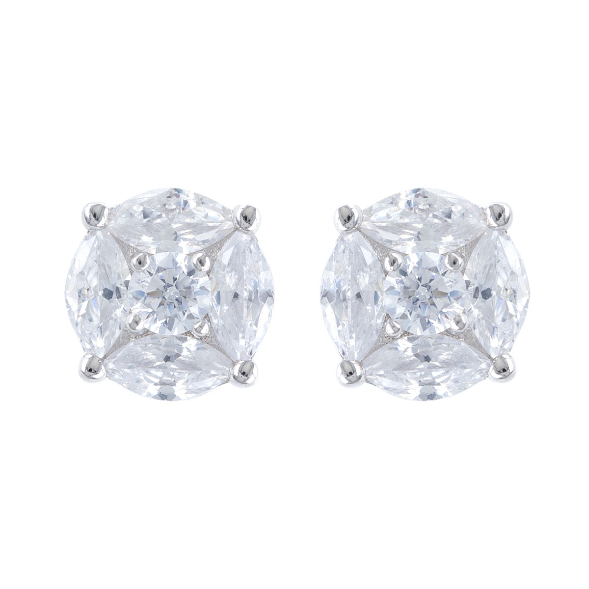 Boucles Argent \'Sissi\' blanc argenté (rhodié) - 10 mm - [R4765]