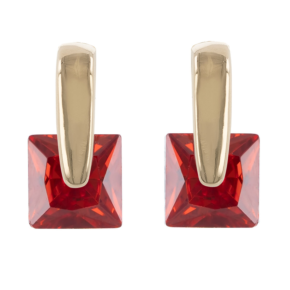 Boucles Plaqué Or \'Cristal\' rouge doré  - 10x5 mm - [R4768]