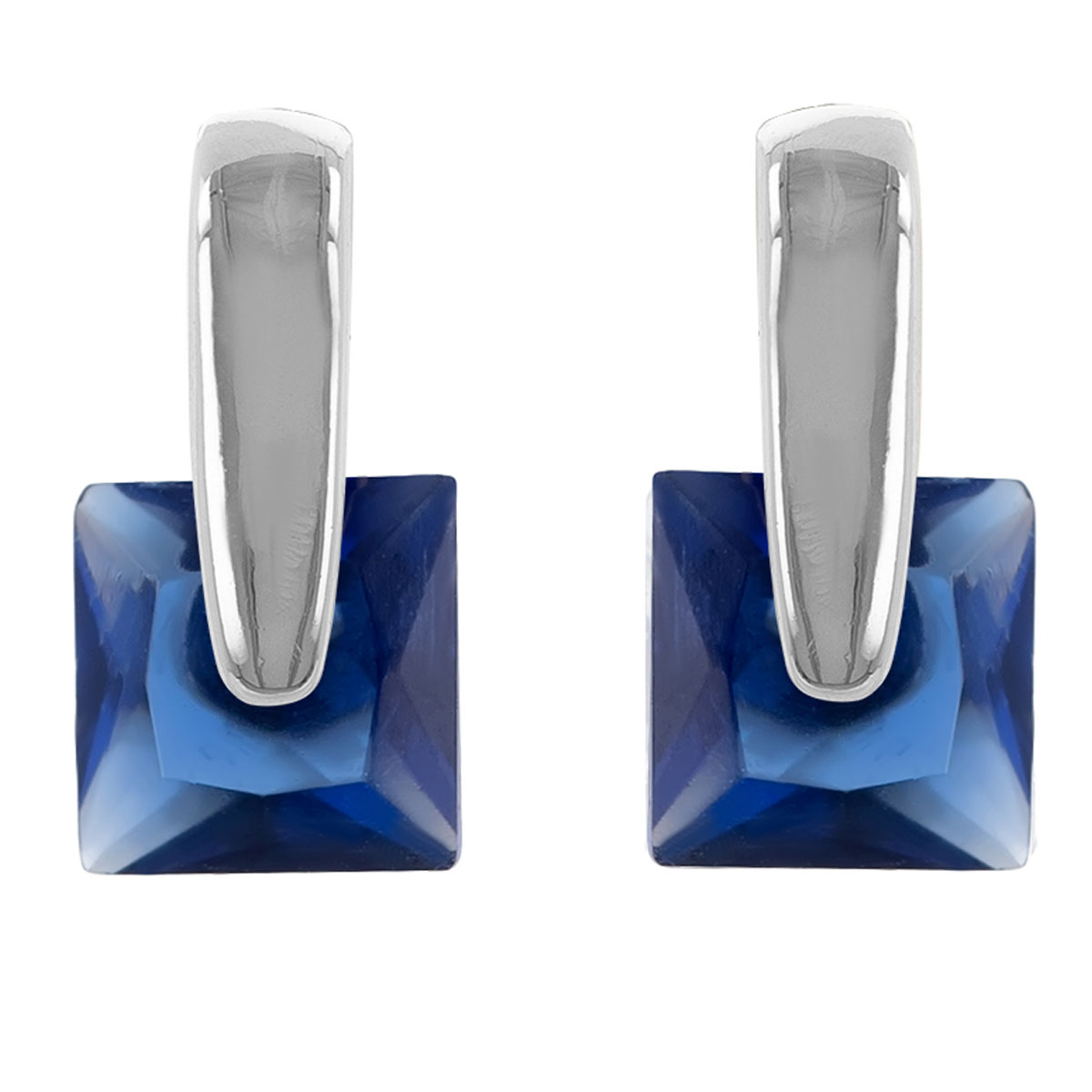 Boucles argent \'Cristal\' bleu argenté (rhodié)  - 10x5 mm - [R4772]