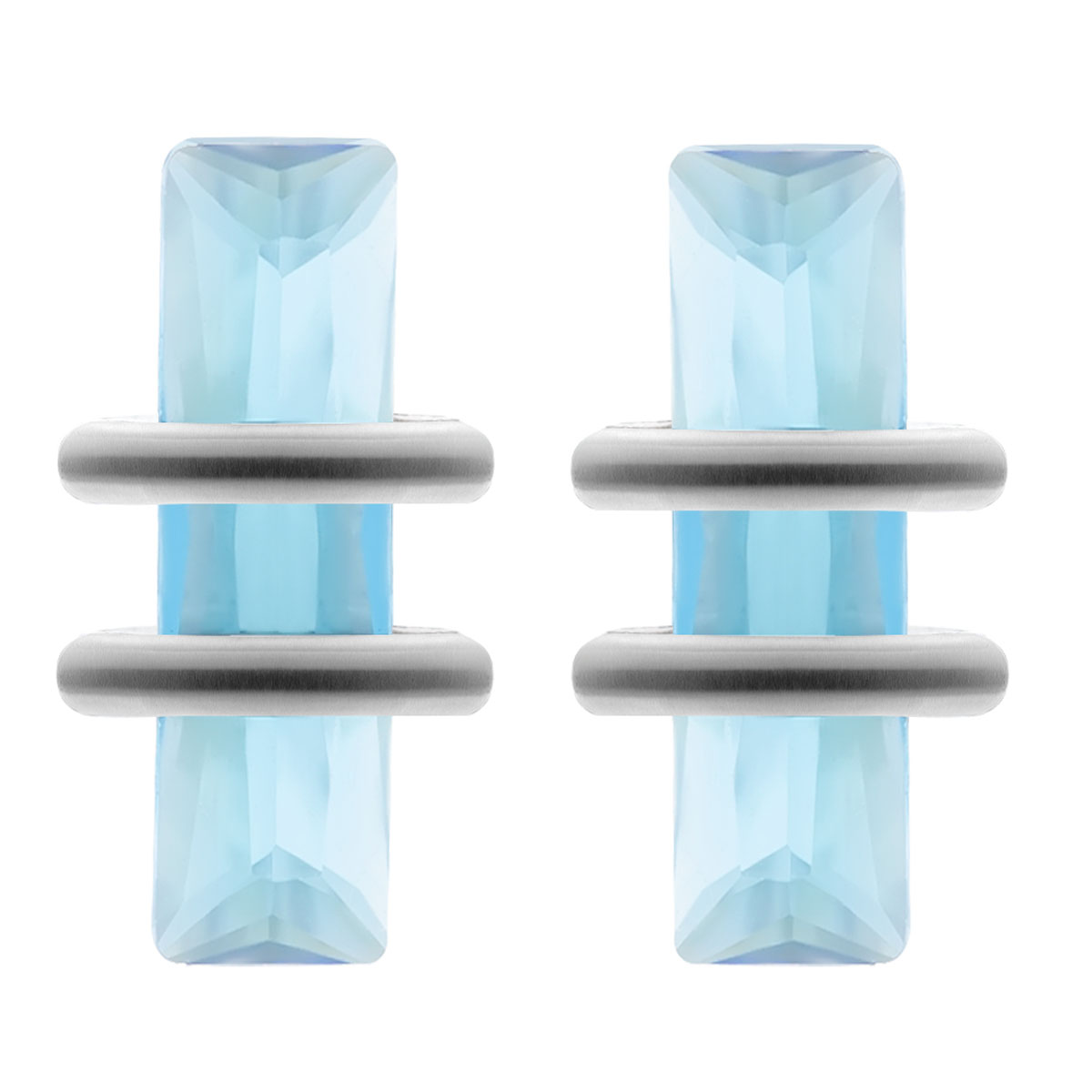 Boucles argent \'Cristal\' turquoise argenté (rhodié)  - 10x5 mm - [R4782]