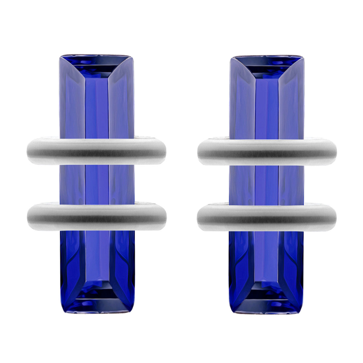 Boucles argent \'Cristal\' bleu argenté (rhodié)  - 10x5 mm - [R4784]