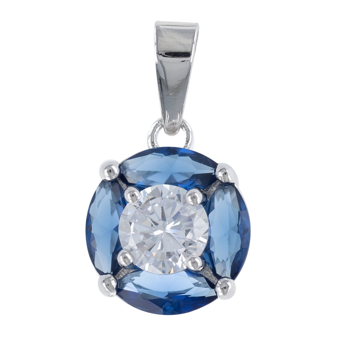 Pendentif argent \'Sissi\' bleu argenté (rhodié) - 10 mm - [R4786]
