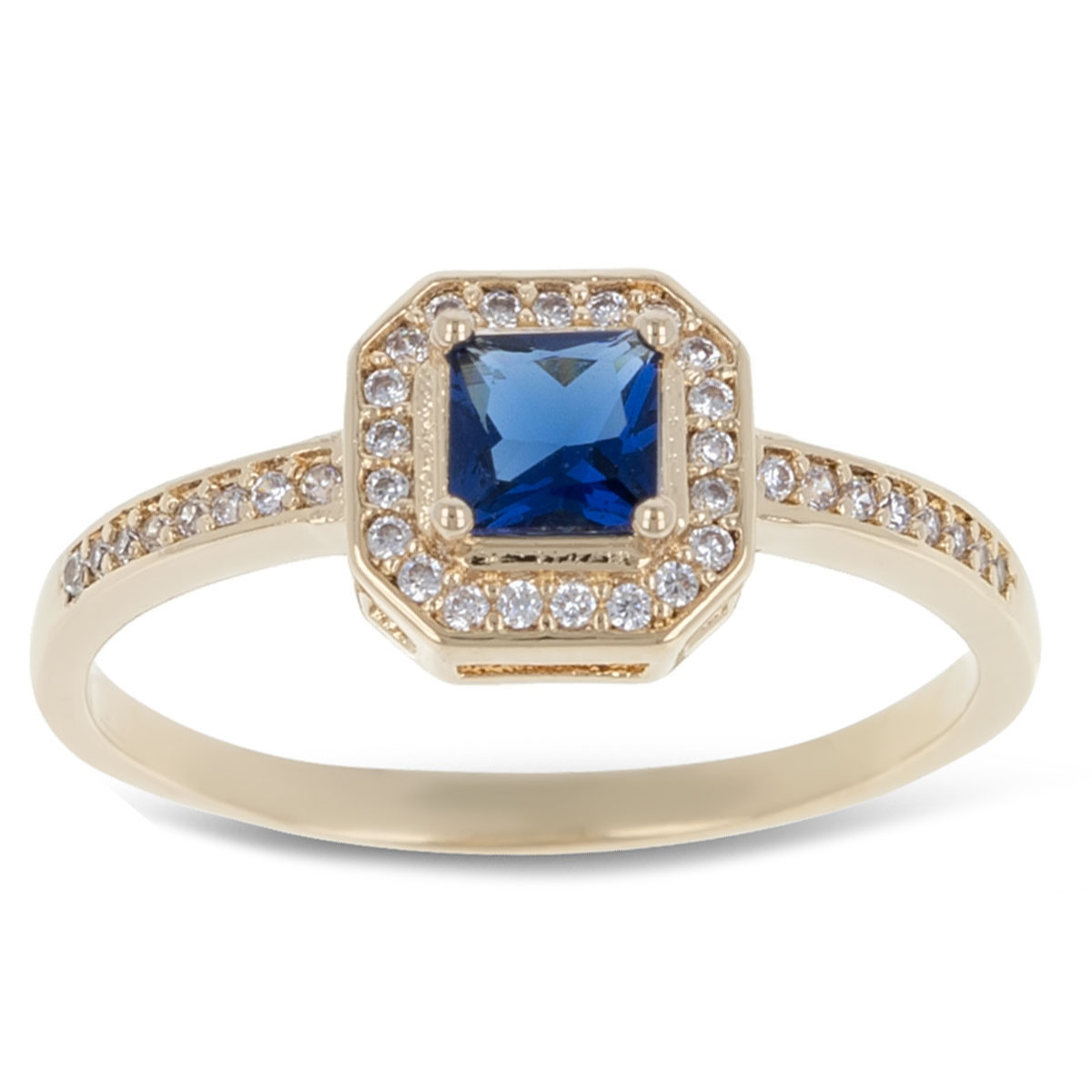 Bague Plaqué Or \'Sissi\' bleu doré - 9x9 mm - [R4788]