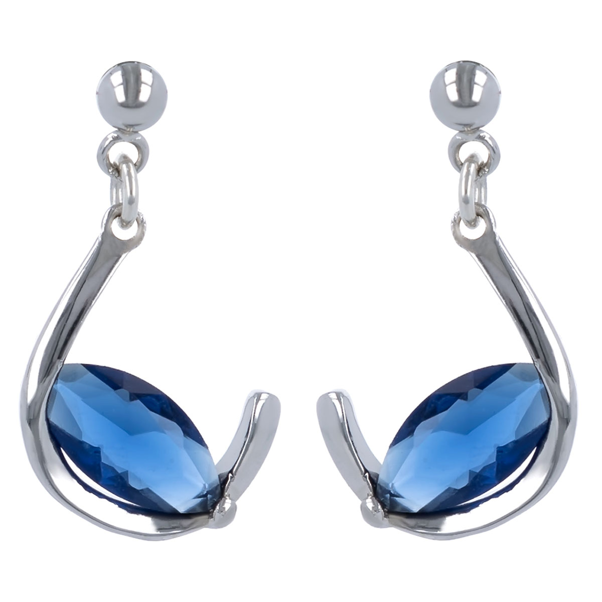 Boucles Argent \'Sissi\' bleu argenté (rhodié) - 20x11 mm - [R4806]