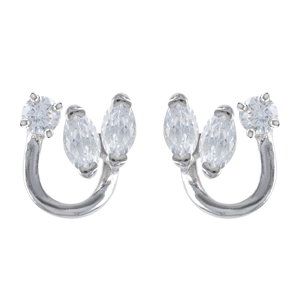 Boucles Argent \'Sissi\' blanc argenté (rhodié) - 7x6 mm - [R4811]