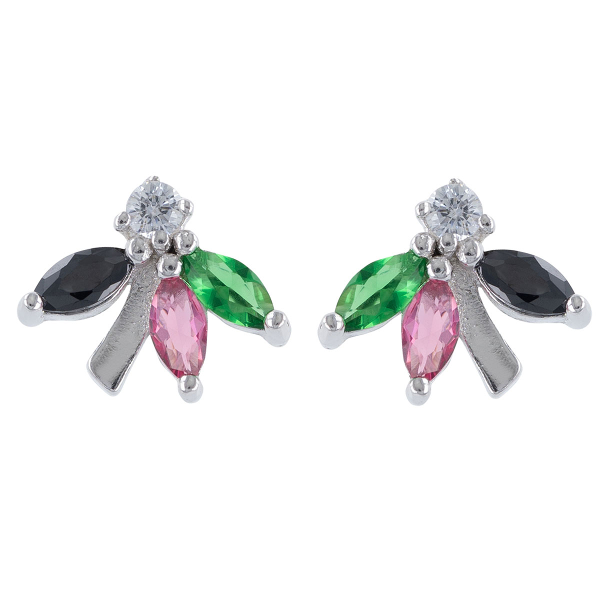 Boucles Argent \'Sissi\' multicolore argenté (rhodié) - 9x7 mm - [R4814]