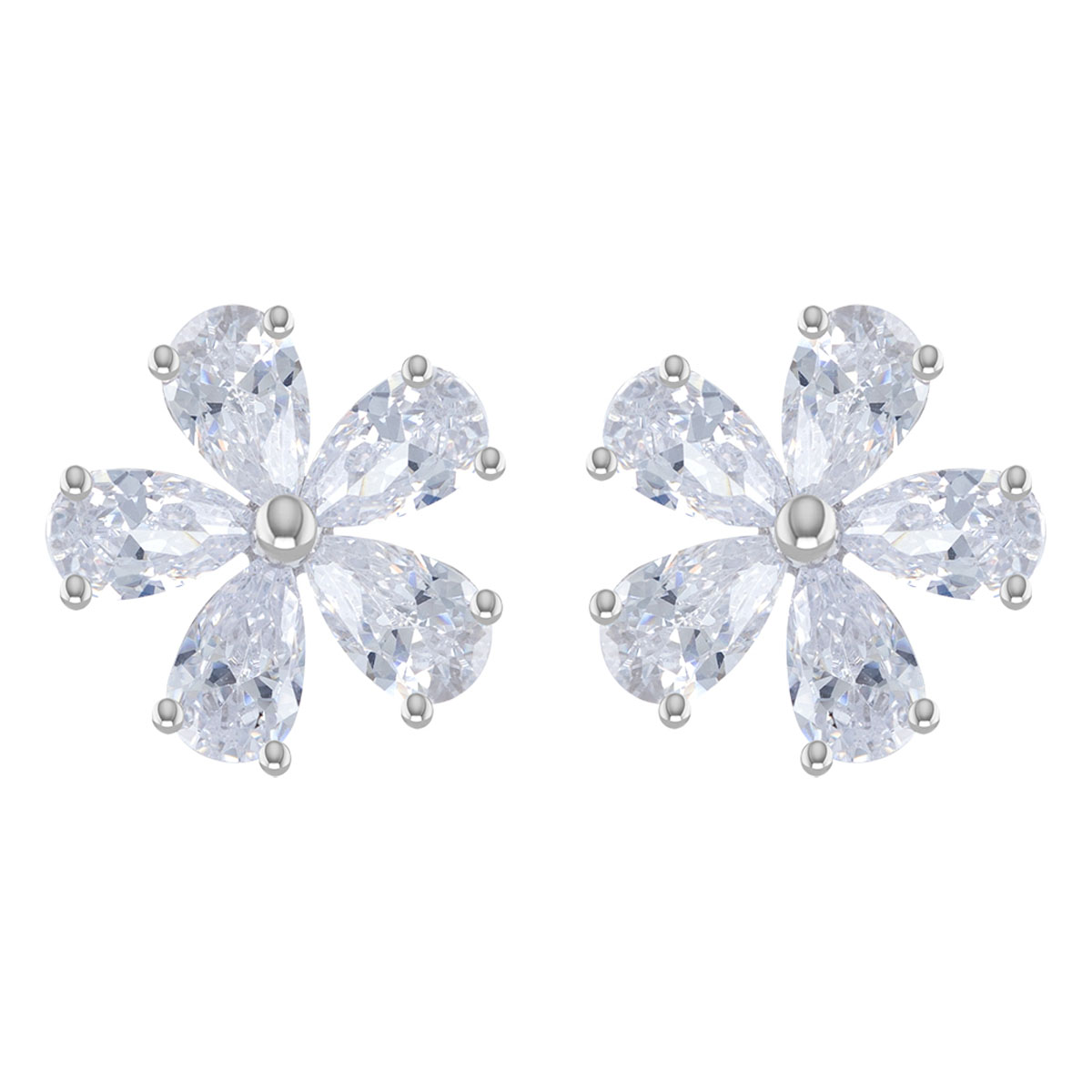 Boucles Argent \'Sissi\' blanc argenté (rhodié) - 10 mm (fleurs) - [R4815]