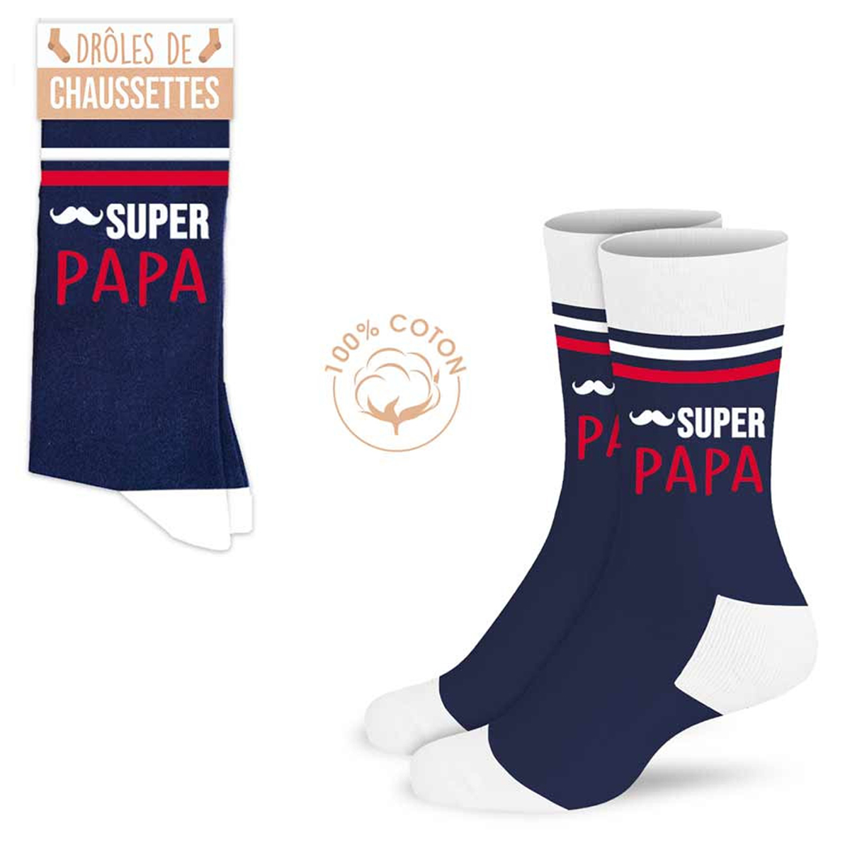 Chaussettes coton tendresse \'Super Papa\' bleu - taille unique - [A0985]