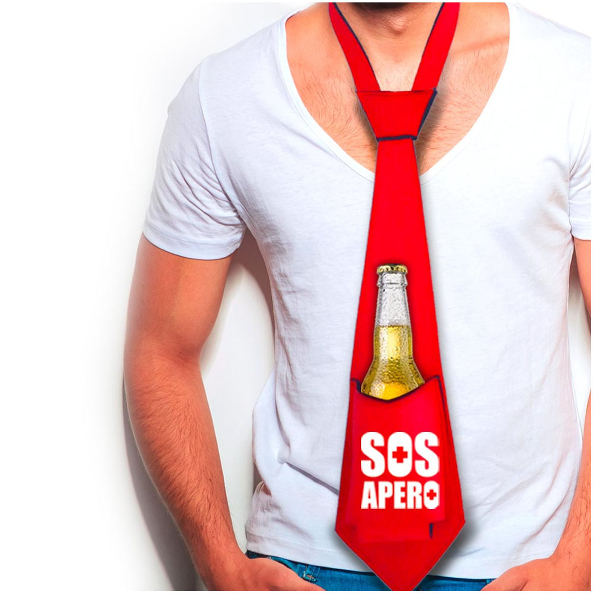 Cravate anti-soif \'SOS Apero\' rouge - [A2700]