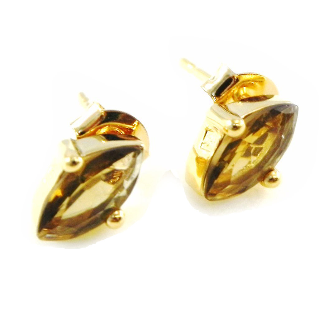 Boucles Plaqué Or \'Amandes\' Marron - [C5674]