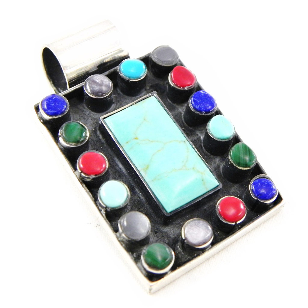 Pendentif Argent \'Mosaic\' Turquoise  - [D5864]