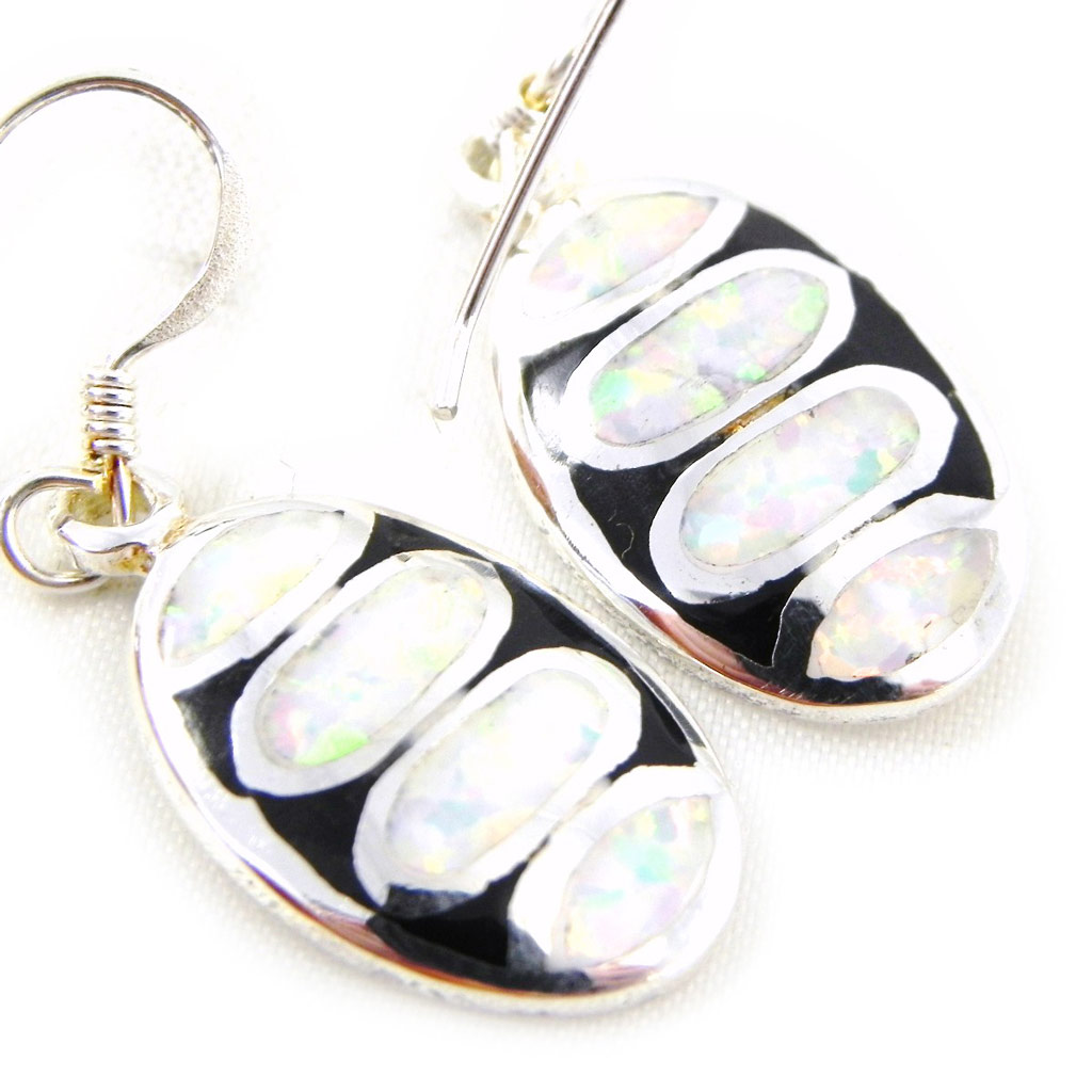 Boucles Argent \'Chiyesa\' Opale Blanche  - [E5506]