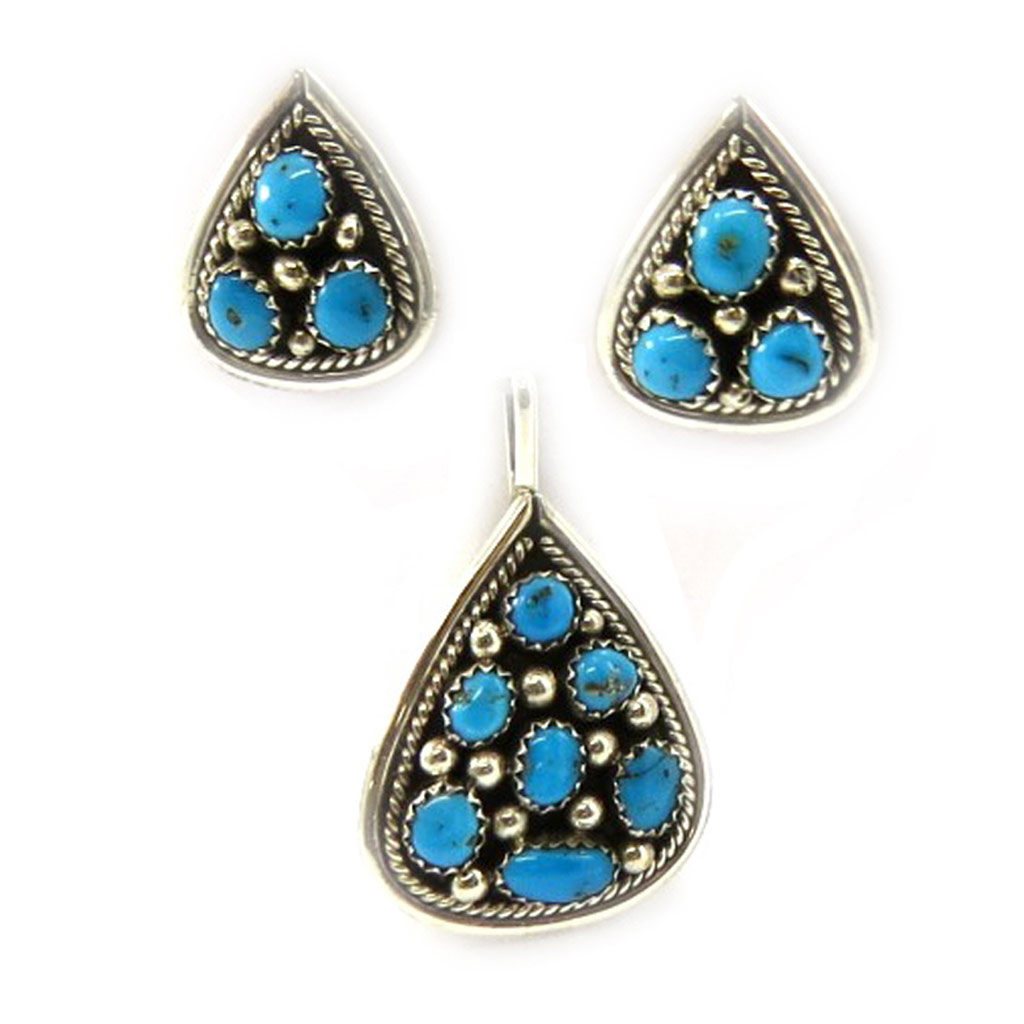 Parure Argent \'Navajos\' Turquoise  - [E5538]