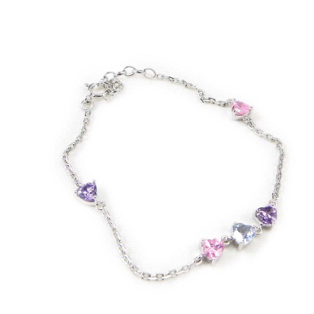Bracelet Argent \'Coeur Pur\' Rose Mauve - [F0191]