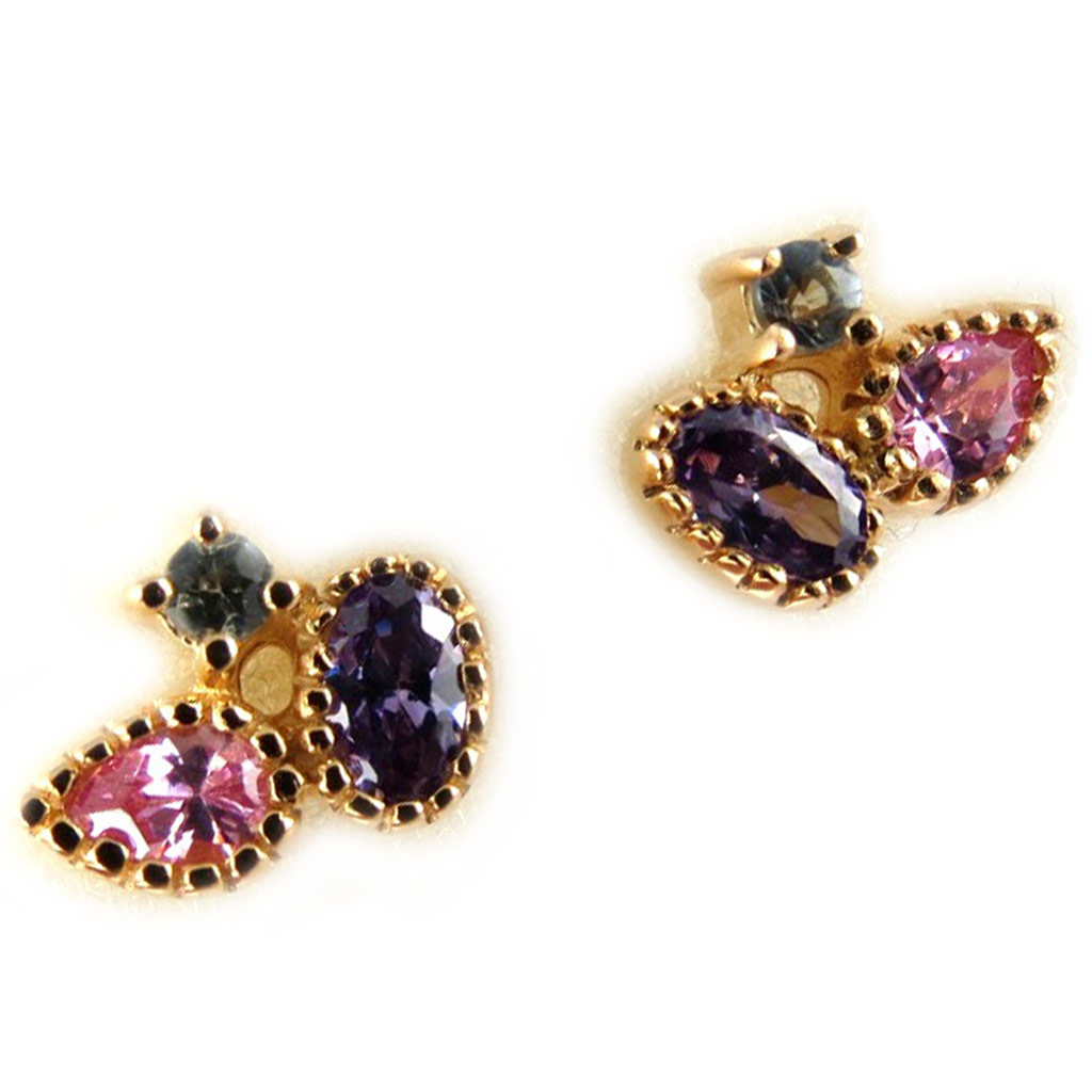 Boucles Plaqué Or \'Merveilles\' Violet Rose Bleu - [F5860]