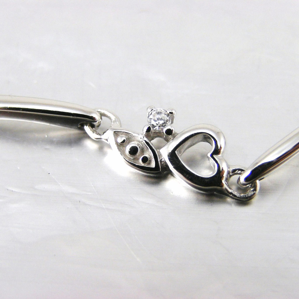 Bracelet Argent \'Coeur Etincelant\' Blanc - [F6977]