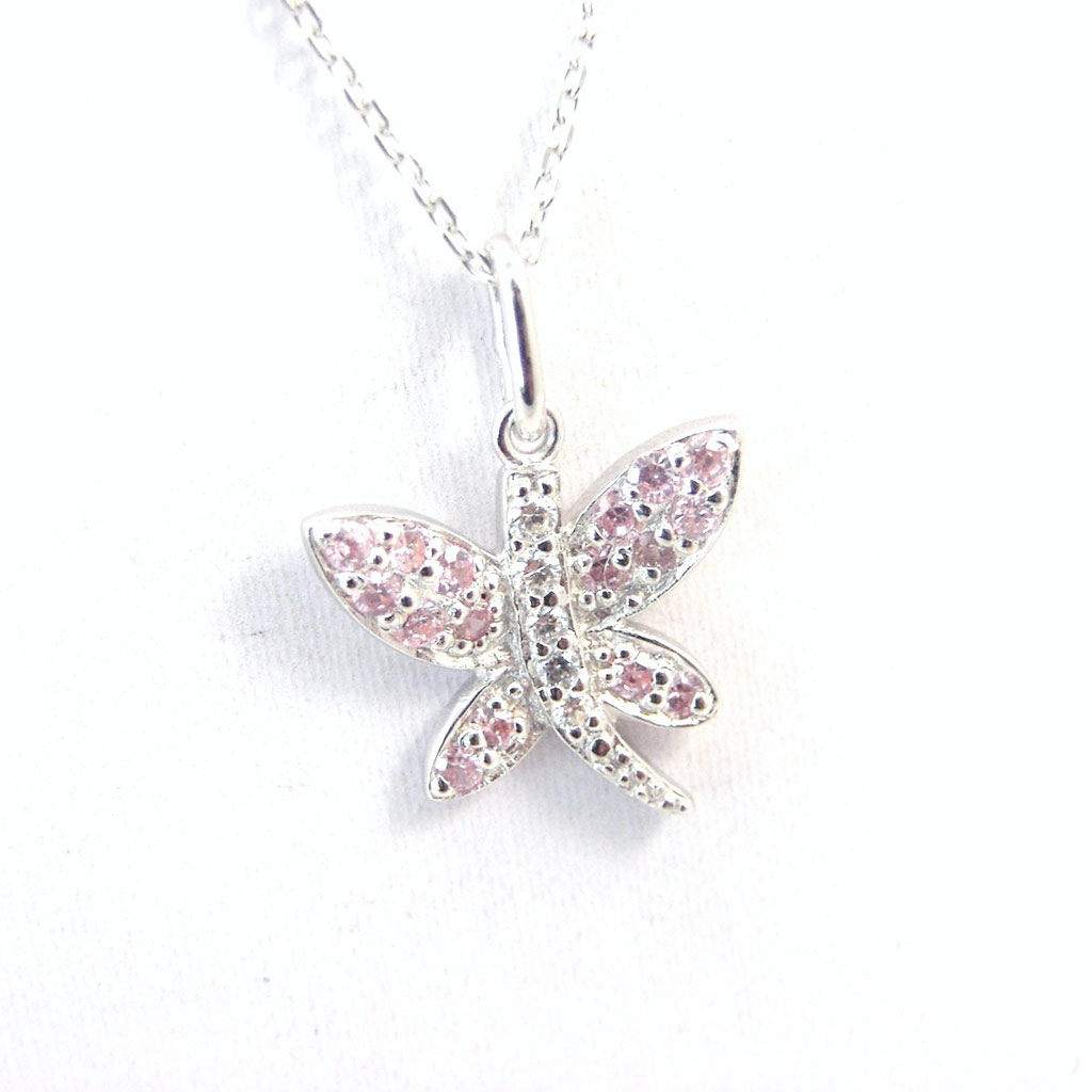 Collier Argent \'Libellule Lumière\' rose blanc - [G2213]