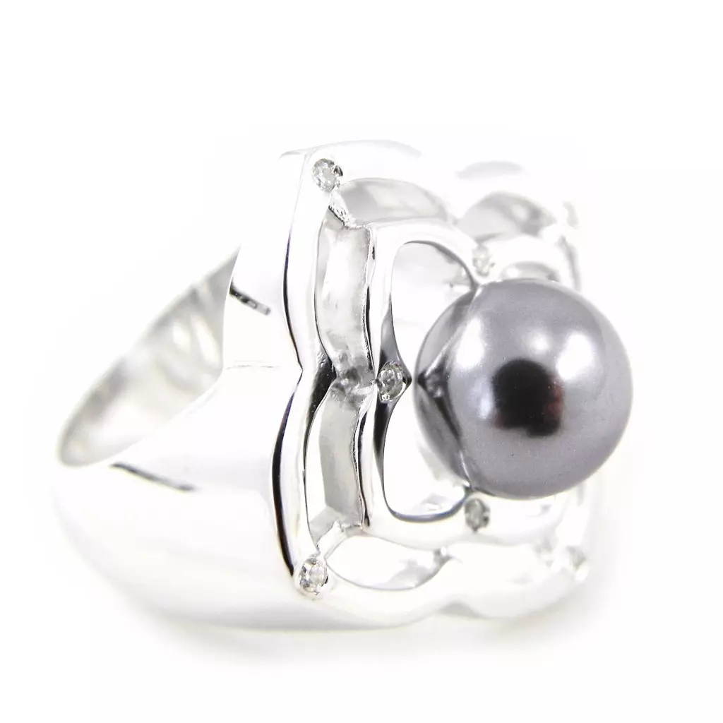 les trésors de lily Bague 'Pearl Beauty' gris argenté [H3293]