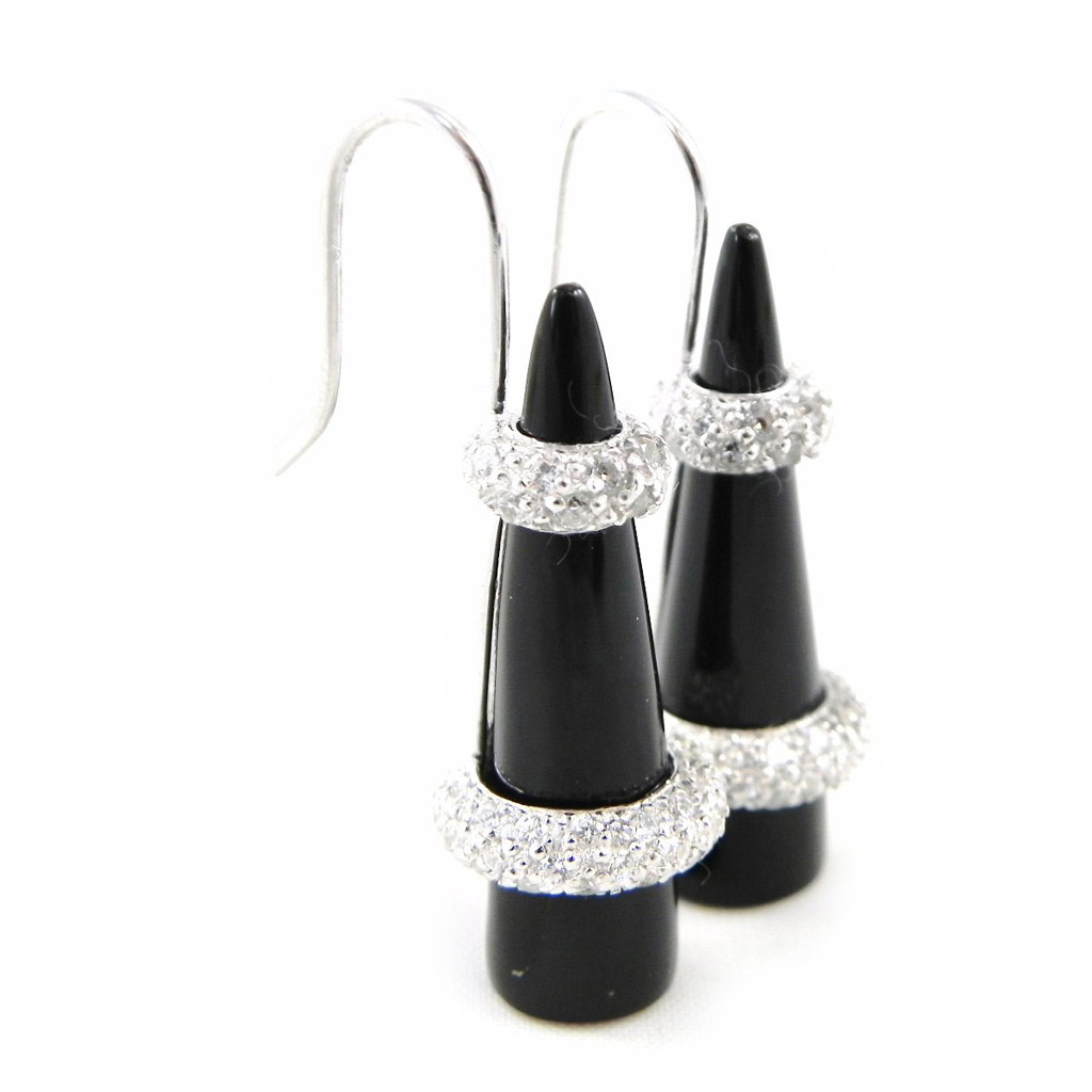 Boucles Argent \'Déesse\' noir blanc - [H3419]