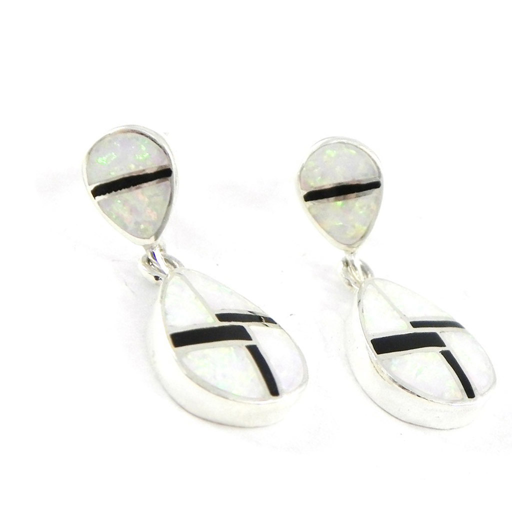 Boucles Argent \'Chiyesa\' opale onyx - [H8303]