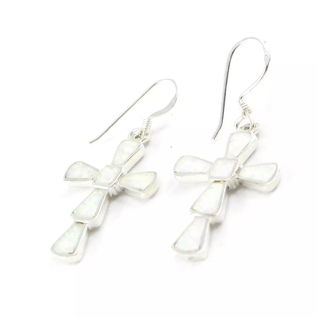les trésors de lily Boucles Argent 'Chiyesa' croix opale blanche [H8310]