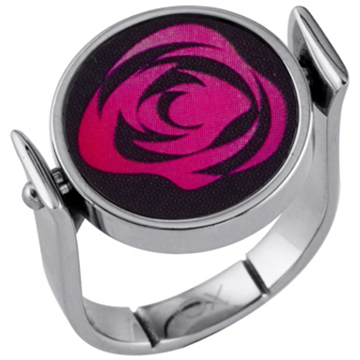 Bague acier \'Flora\' rose noir argenté - [I3452]