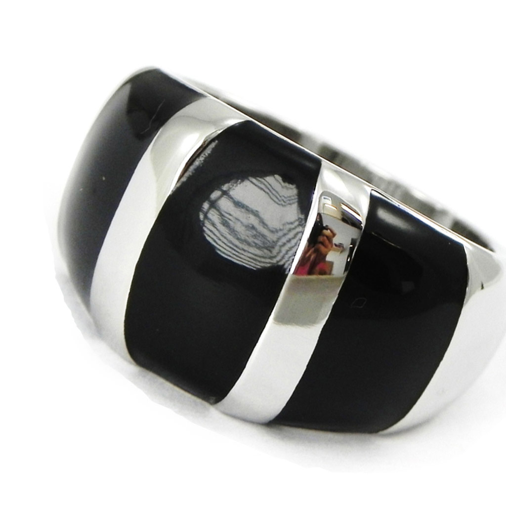 Bague acier \'Chorégraphie\' noir argenté - [I3457]