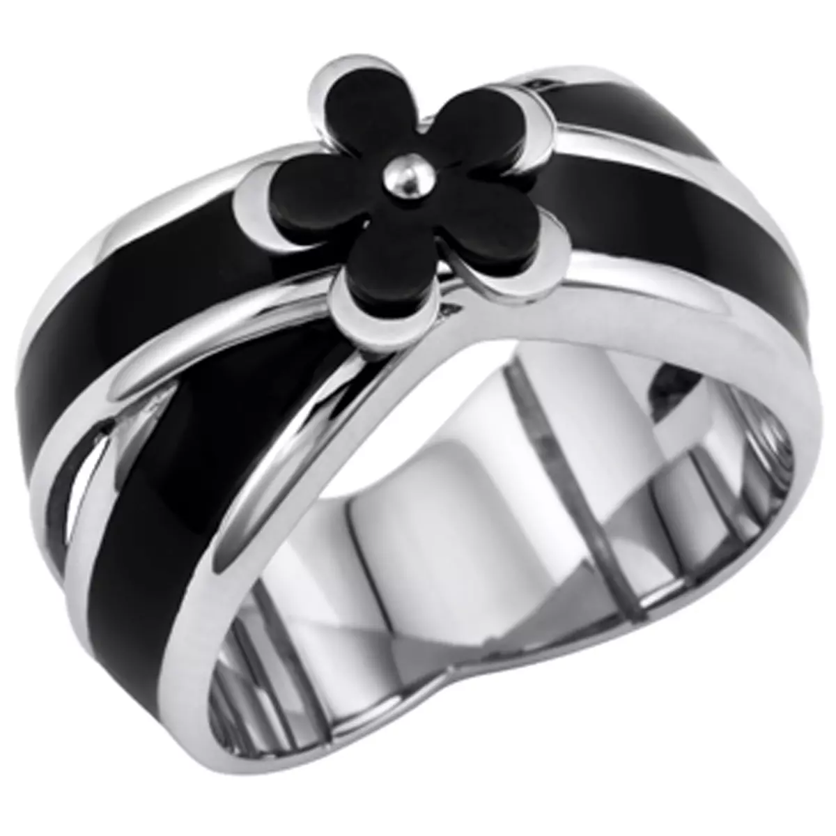 les trésors de lily Bague acier 'Calypso' noir argenté (fleur) [K6022]