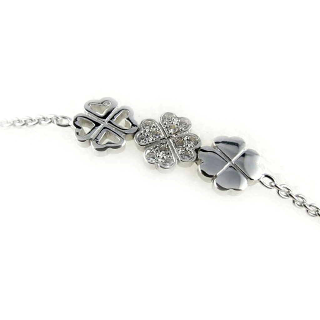 Bracelet Argent \'Trèfles\' blanc - [L0066]