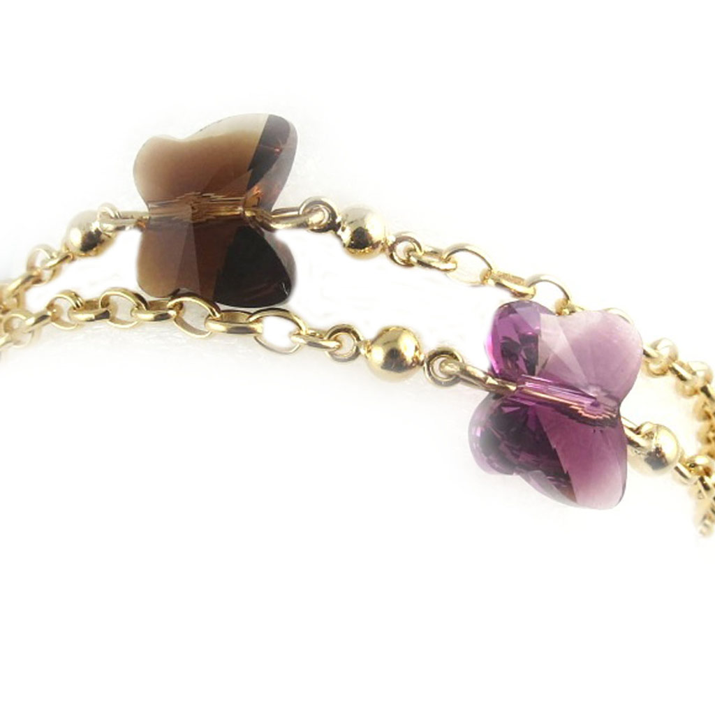 Bracelet Plaqué Or \'Papillon de Cristal\' marron violet - [L0100]