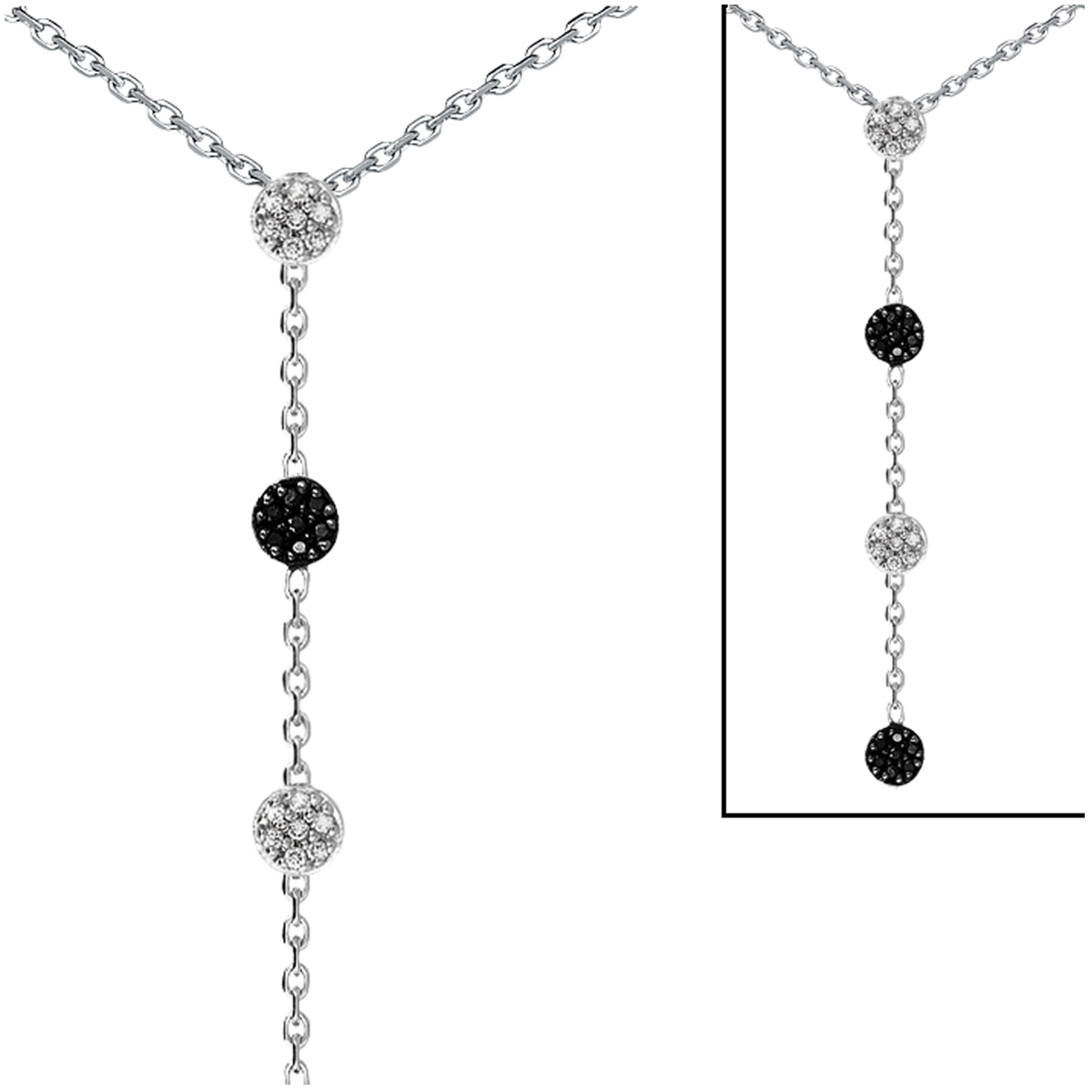 Collier Argent \'Déesse\' blanc noir - [L0167]