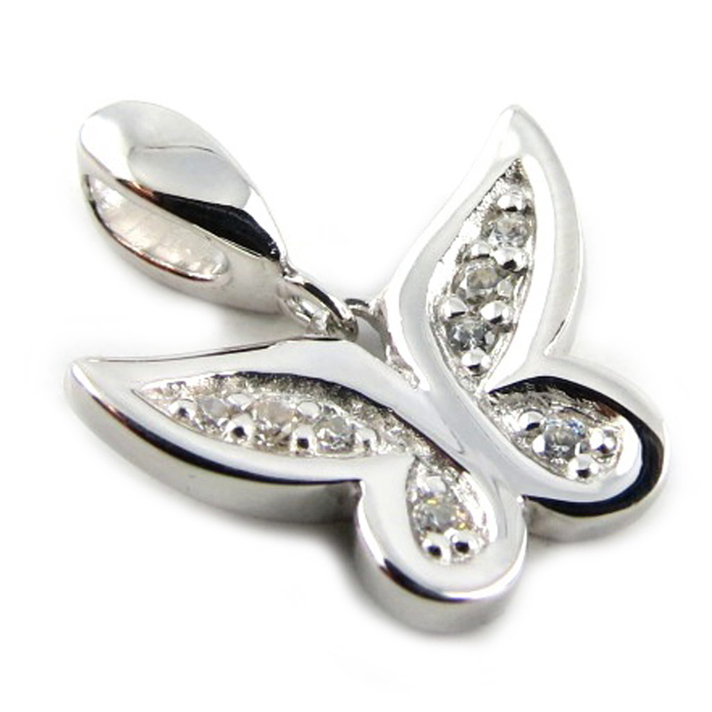 Pendentif argent \'Papillon\' blanc - [L0880]