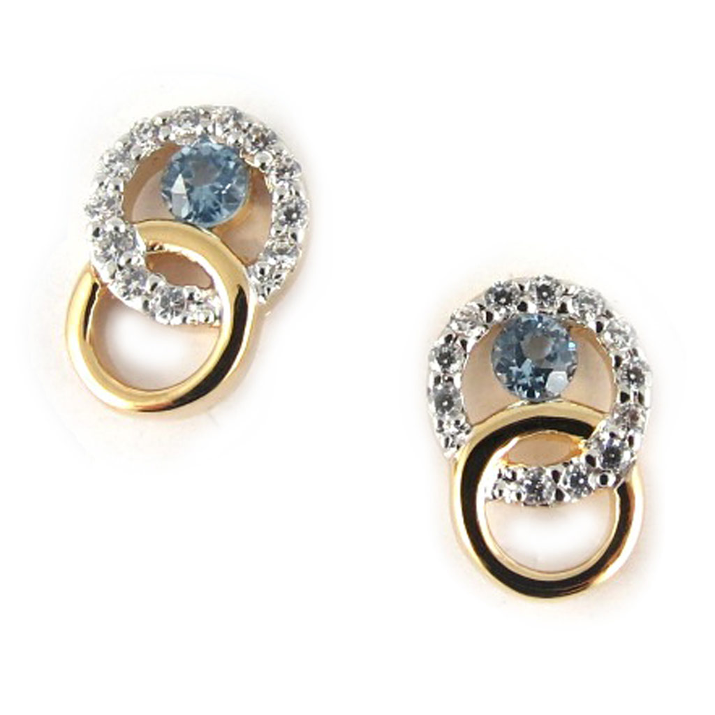 Boucles plaqué or \'Scarlett\' topaze bleu - [L1321]