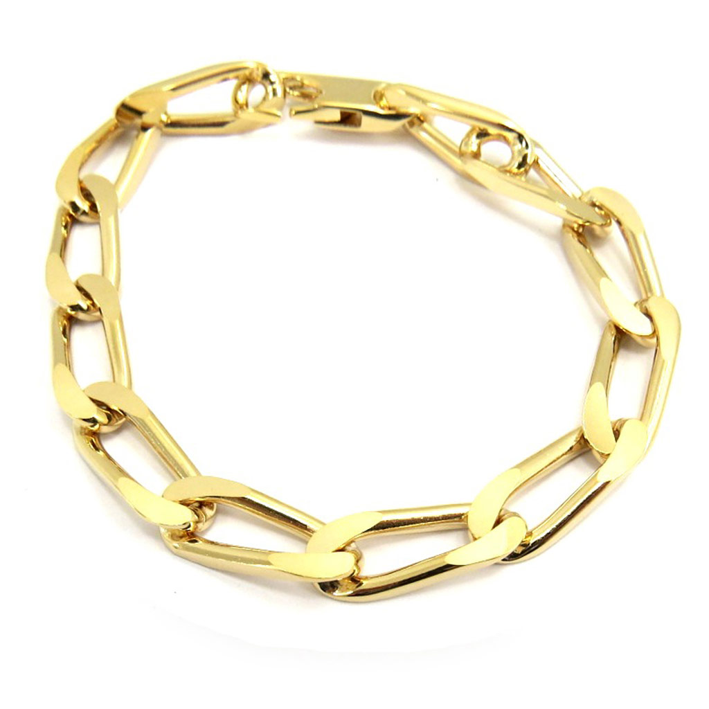 Bracelet plaqué or \'Maille Cheval Diamantée\' 22 cm 9 mm - [L2992]