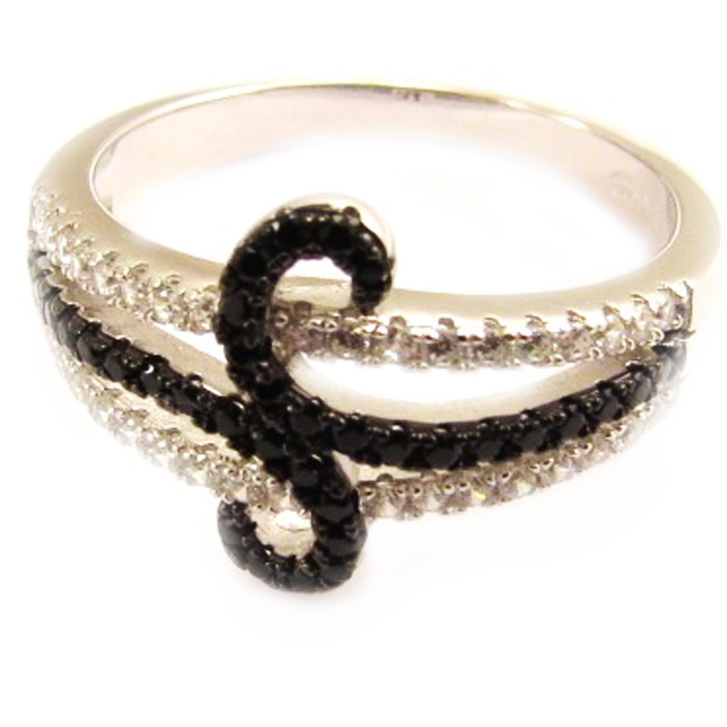 Bague Argent \'Scarlett\' noir blanc - [L4555]