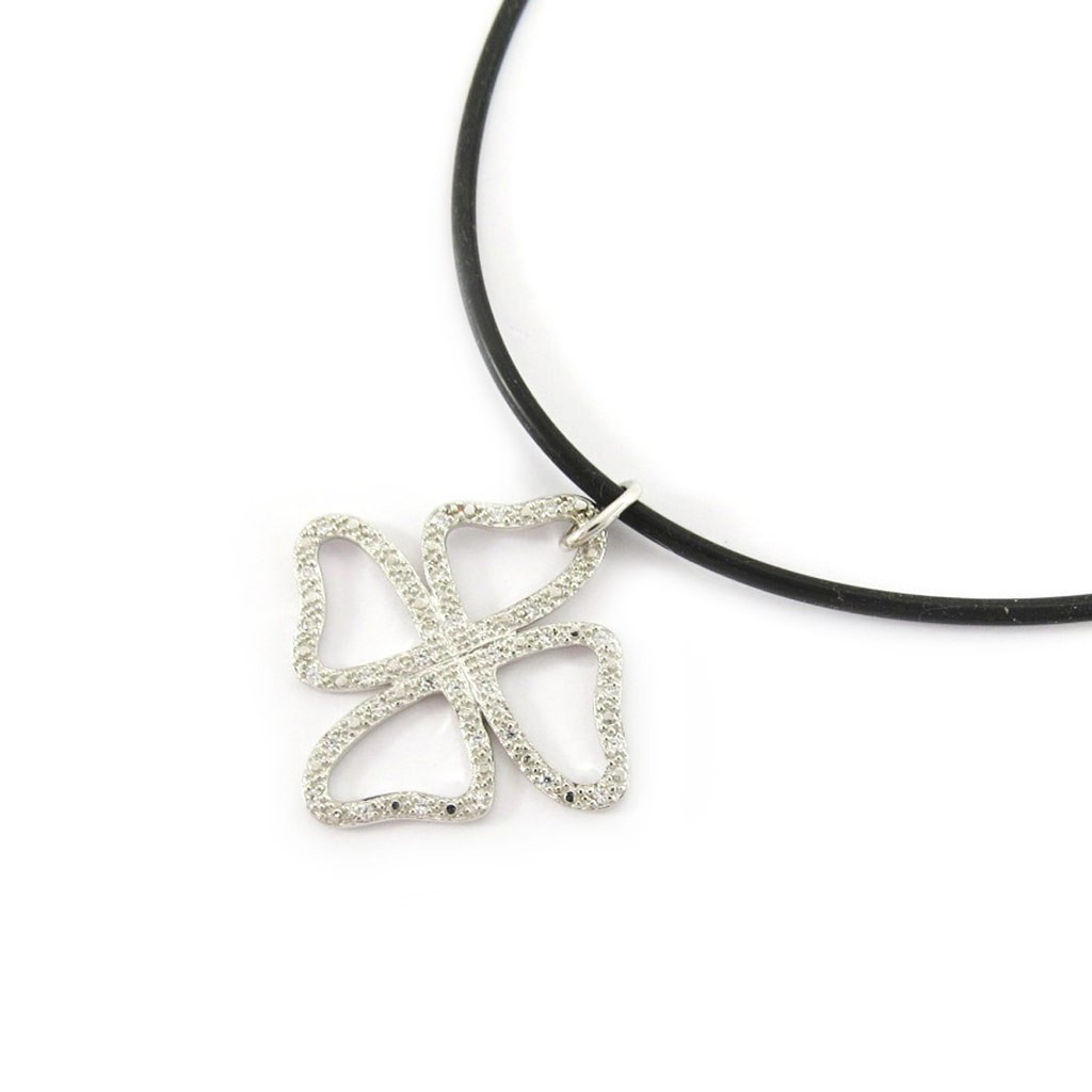 Collier Argent \'Trèfle\' blanc - [L5363]