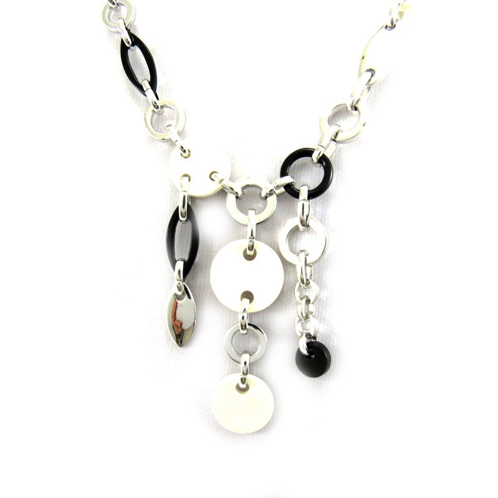 Collier Argent \'Calypso\' noir ivoire argenté - [L5401]