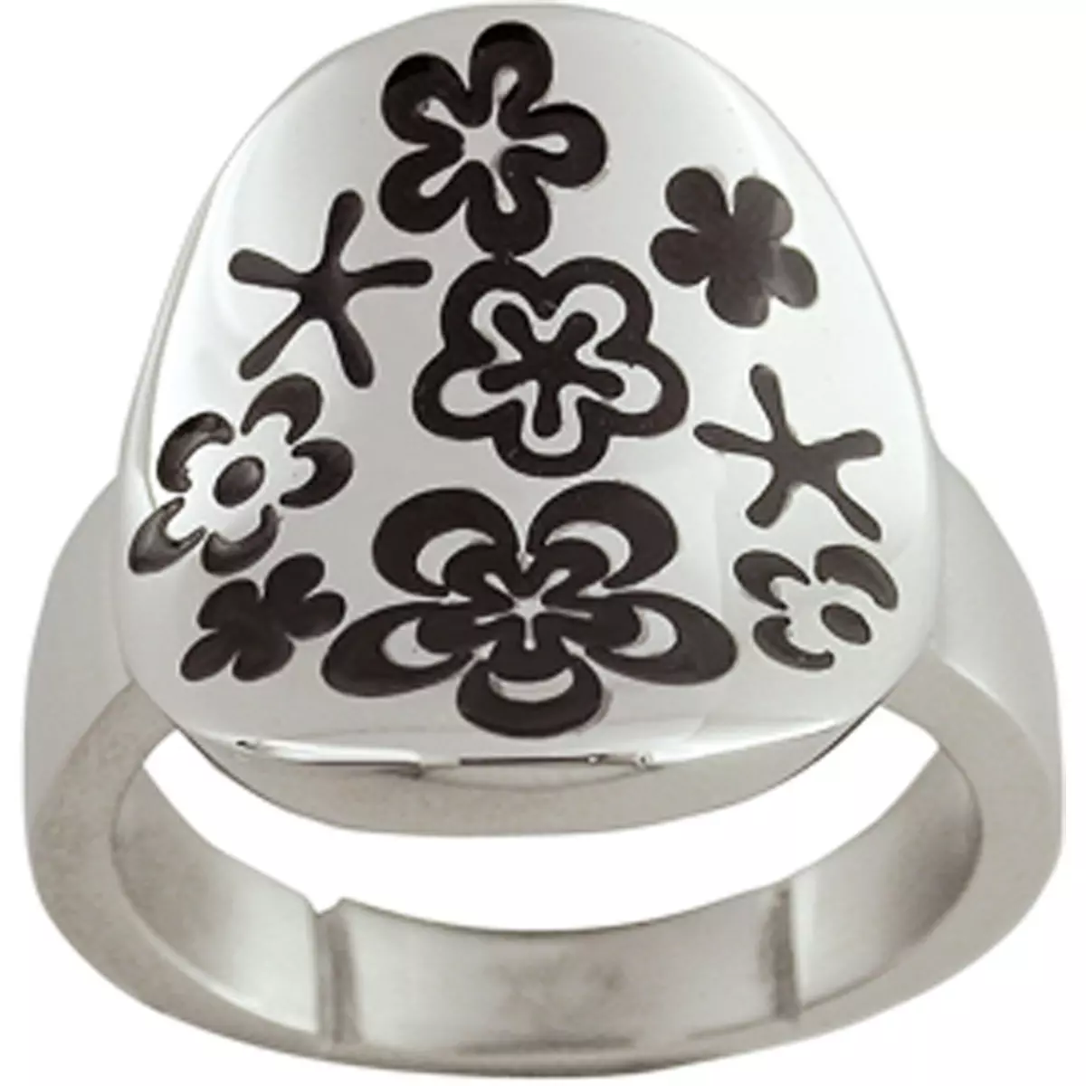 les trésors de lily Bague acier 'Calypso' noir argenté [L7948]