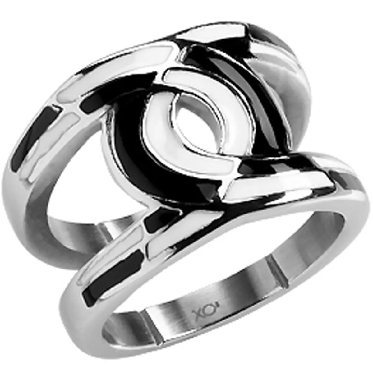 les trésors de lily Bague acier 'Calypso' noir blanc argenté [L7950]