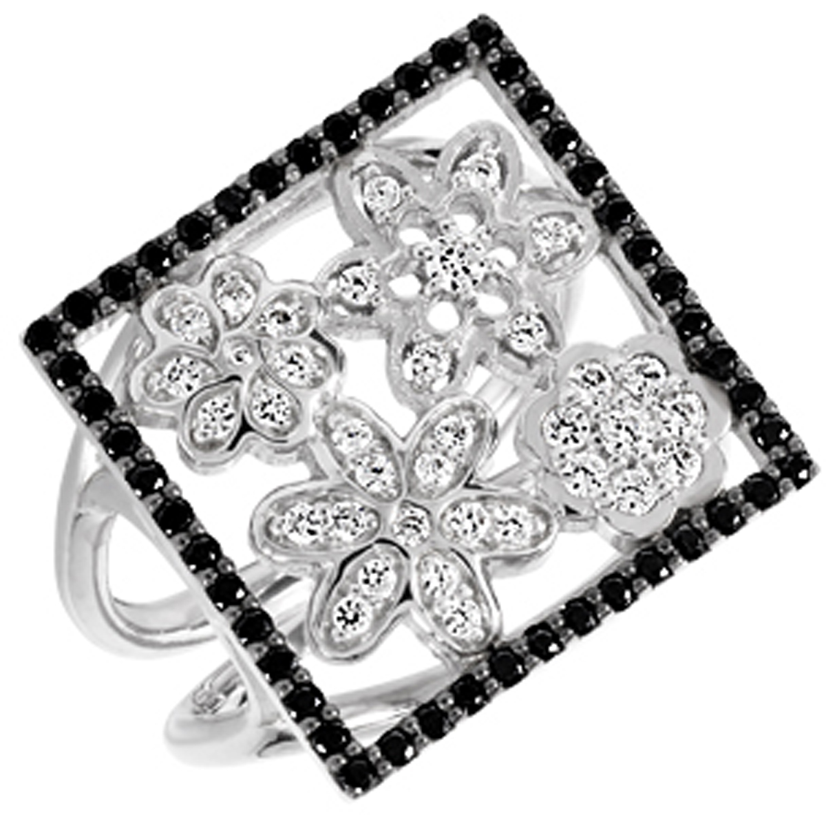 Bague Argent \'Flora\' noir blanc - [M1153]