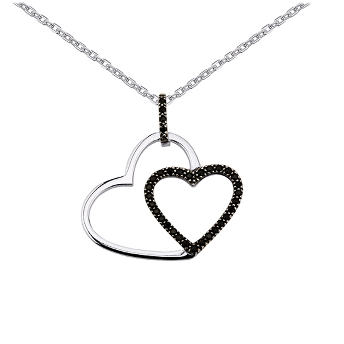 Collier argent \'Love\' noir blanc - [M1196]