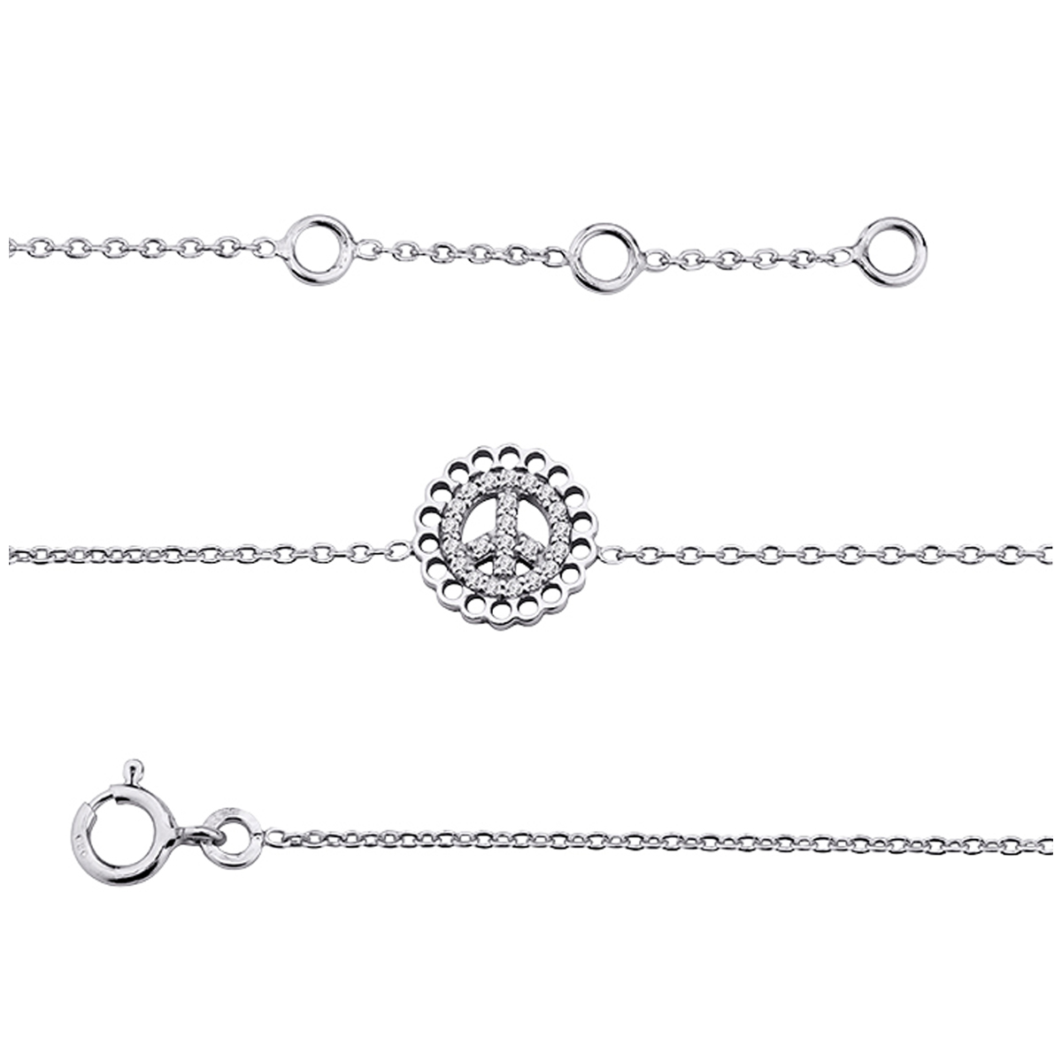 Chaîne Cheville Argent \'Peace\' blanc - [M5854]