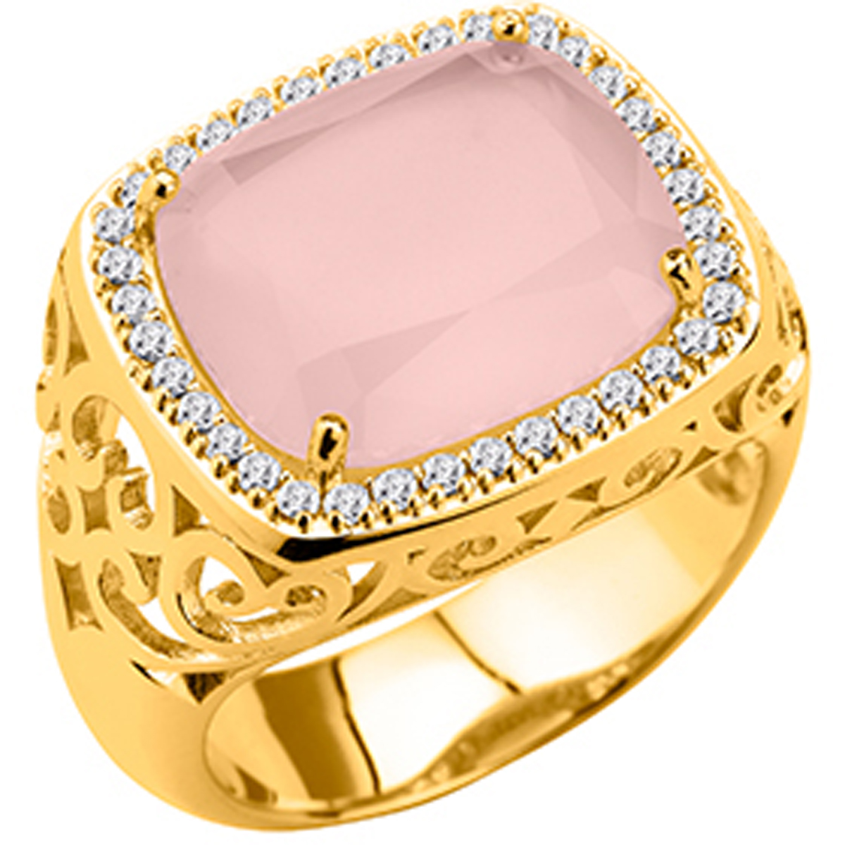 Bague plaqué or \'Sissi\' quartz rose - [M5863]