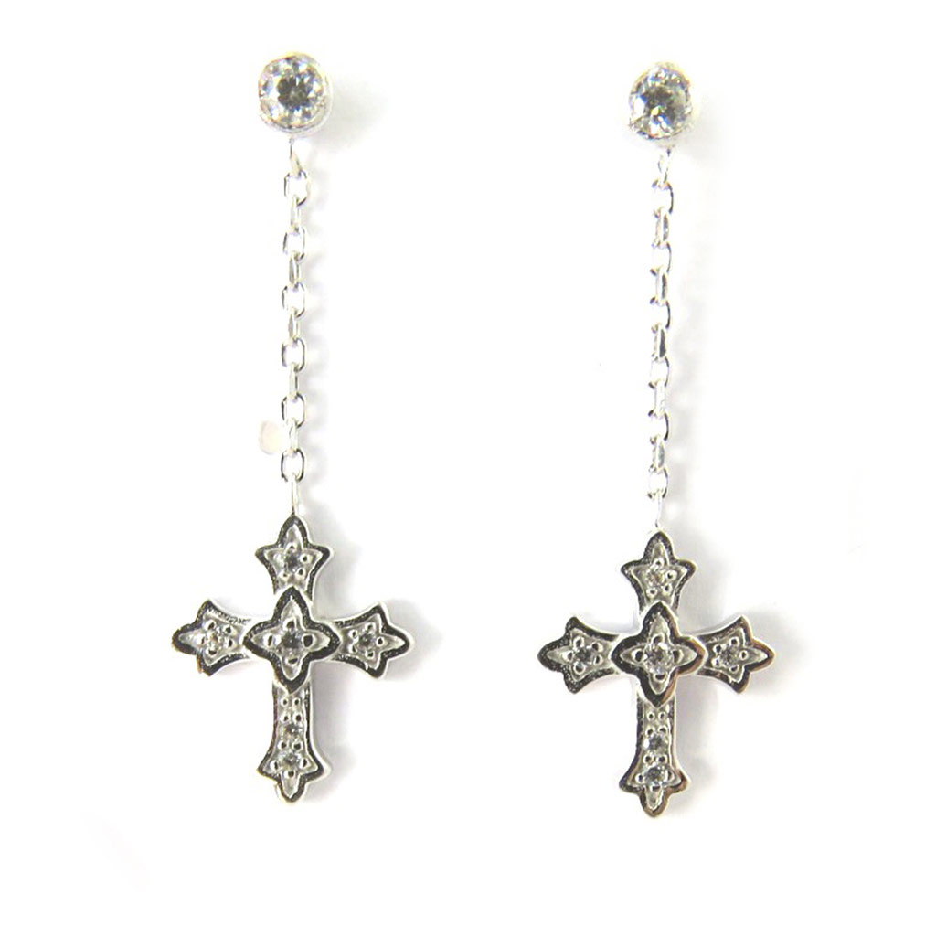 Boucles argent \'Croix Gothique\' blanc - [M5892]