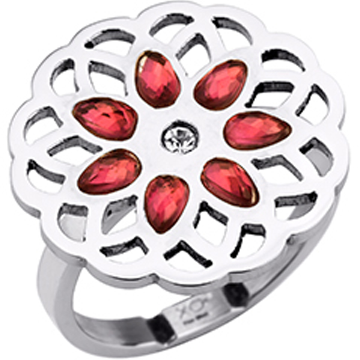 Bague acier \'Carmen\' rose argenté (flora) - [M7240]